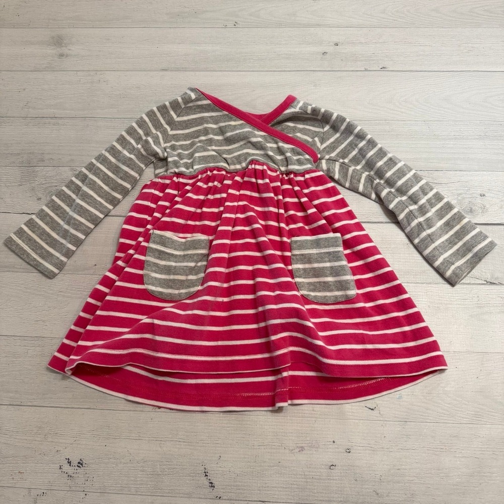 Hanna Andersson girls pink grey stripes cotton dress size 80 18/24 months